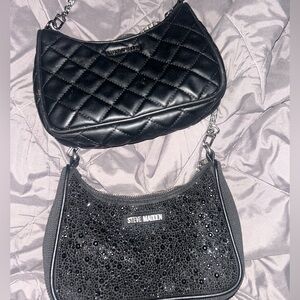 Steve Madden Black Quilted Shoulder Bag + Black Sequin Accent Shoulder Bag